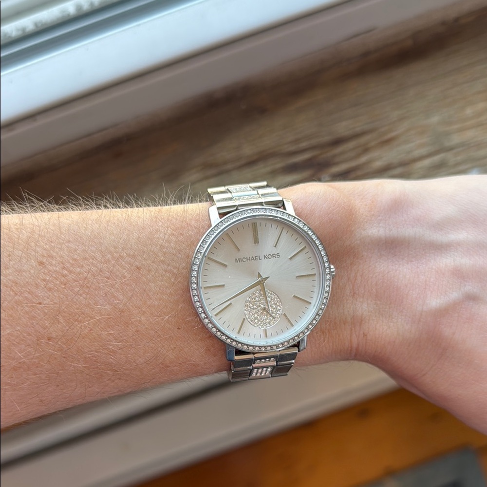 Michael Kors Silver and Crystal Watch